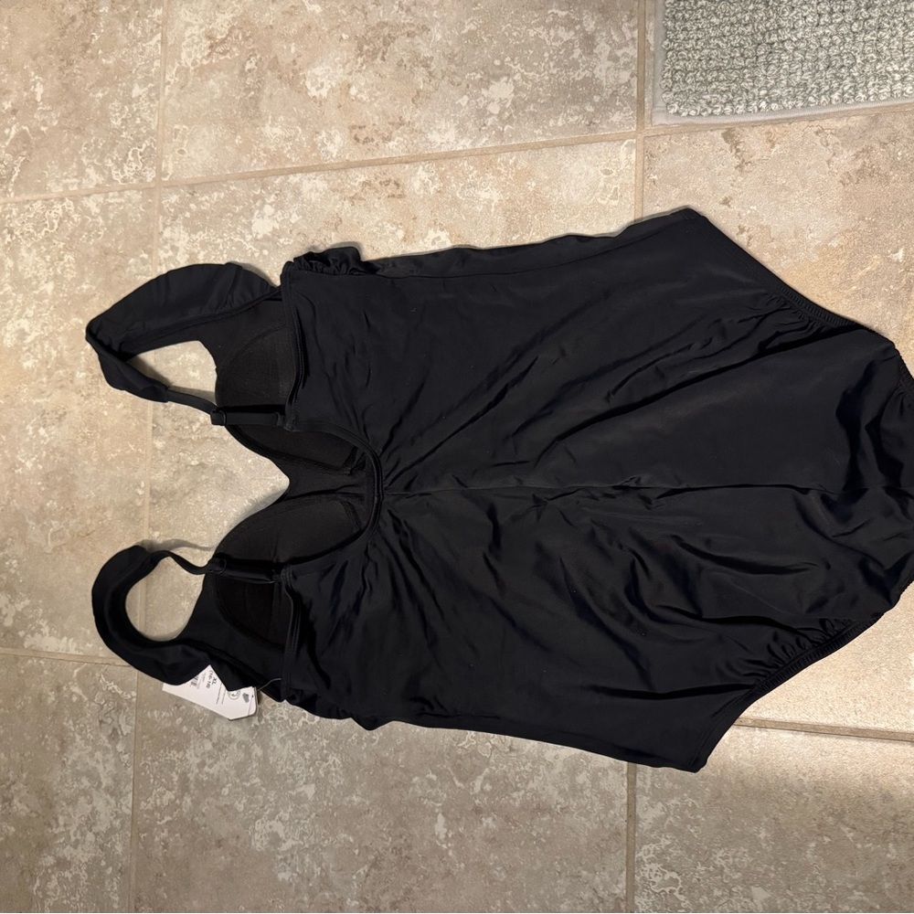 Time and Tru Black One Piece Swimsuit with Ruched Design - Picture 2 of 4